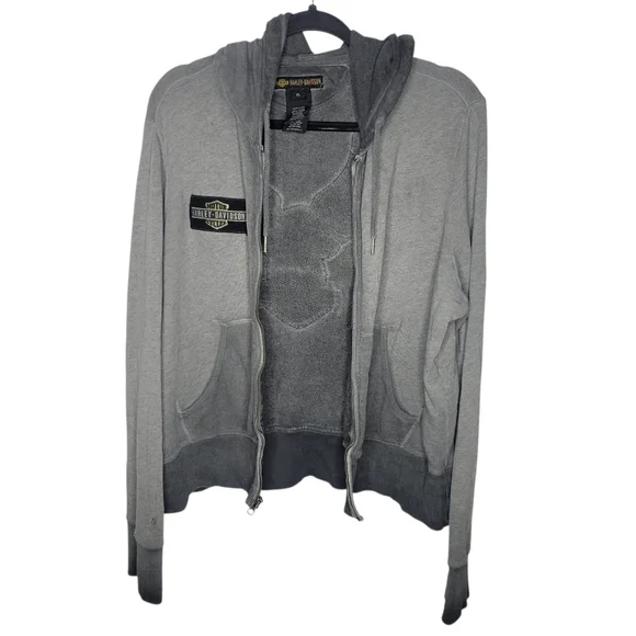 Harley Davidson Womens Embroidered Eagle Zippered Hooded Jacket Size XL - Picture 3 of 8